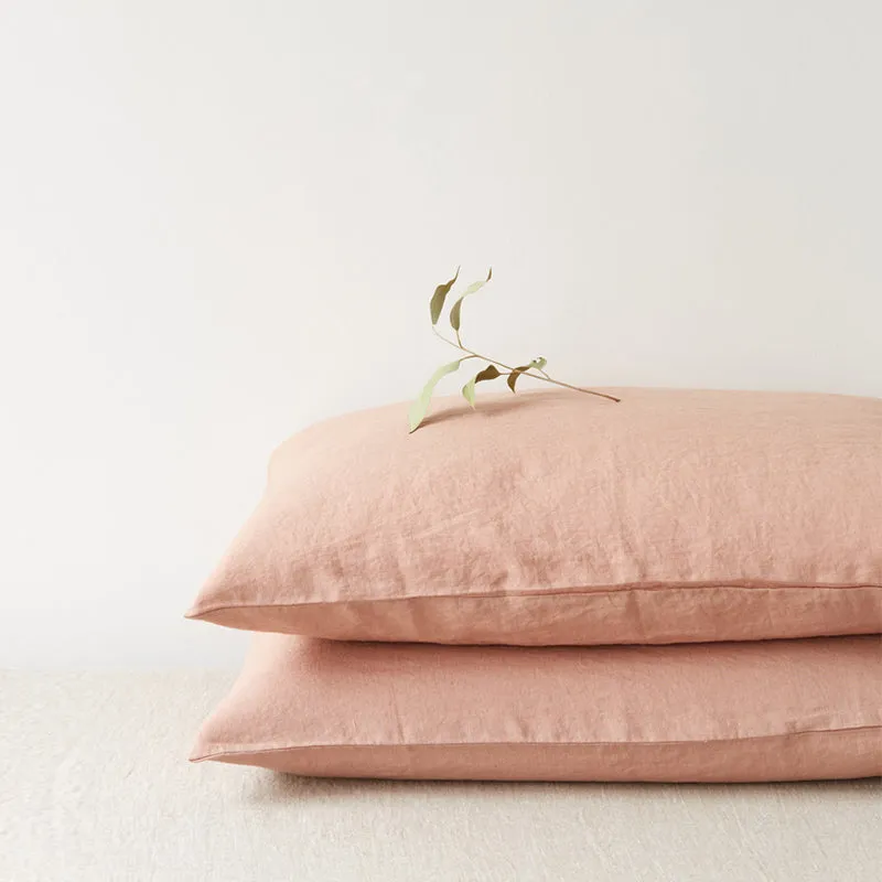 Set of Two Linen Bed Pillow Case in Cafe Creme