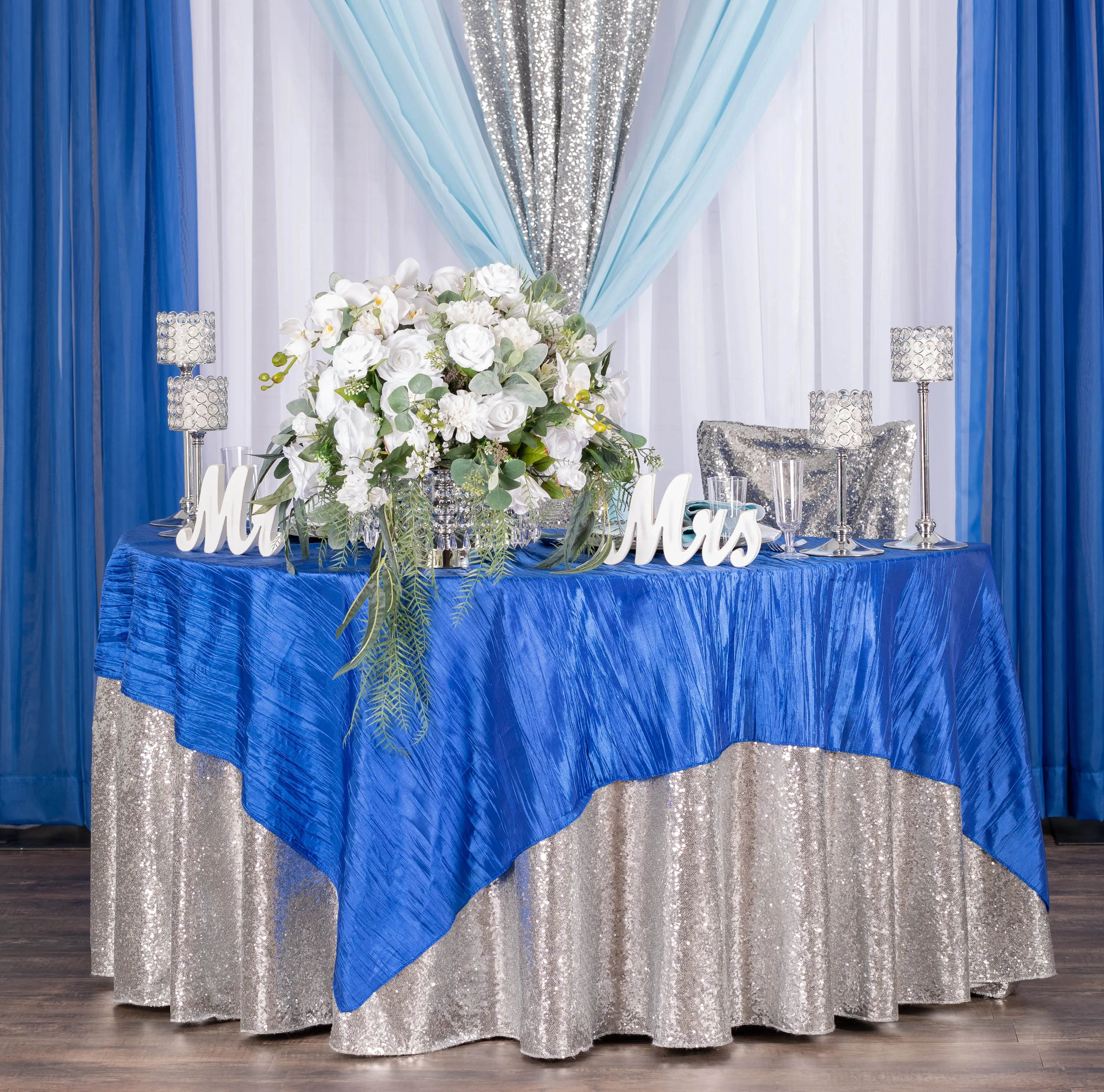 Sheer Voile Flame Retardant (FR) 12ft H x 118" W Drape/Backdrop Curtain Panel - Royal Blue