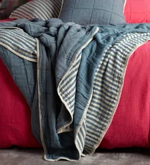 Teal Sam Stripe 100% Cotton Quilted Throw