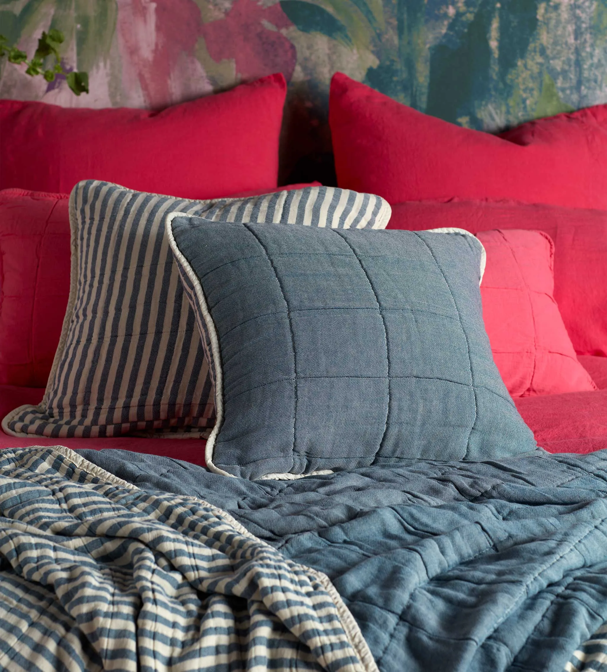 Teal Sam Stripe 100% Cotton Quilted Throw