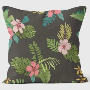 Tropical Flowers Dark - Art Print Cushion