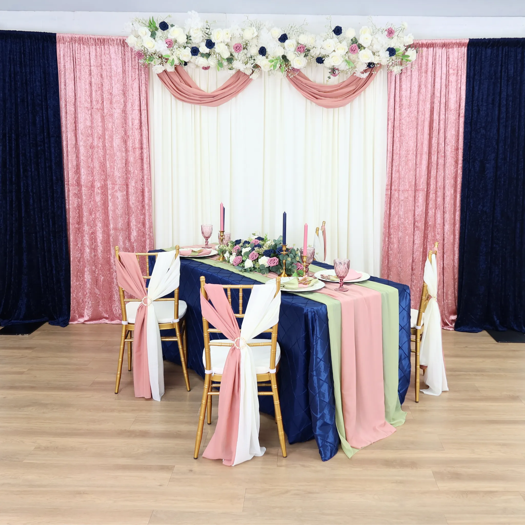 Velvet 8ft H x 52" W Drape/Backdrop Curtain Panel - Navy Blue