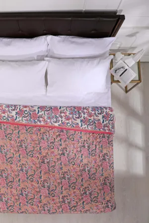 Vrindavan Peach Peoney Cotton Muslin Quilt