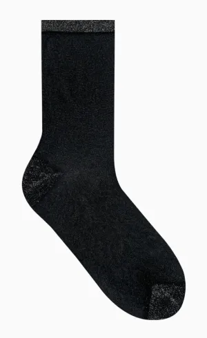 Women's Sheer Glitter See-Through Crew Socks -Black