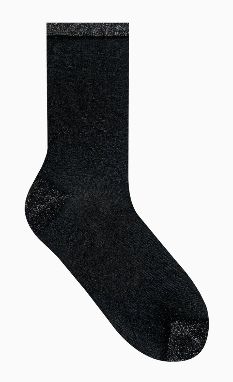 Women's Sheer Glitter See-Through Crew Socks -Black